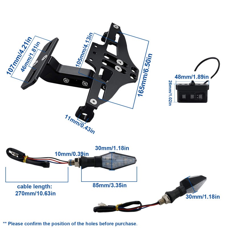 MDPROMCP Universal Adjustable Motorcycle License Plate Holder Motorcycle Fender Eliminator Kit With 2 Turn Signal Lights - Image 2